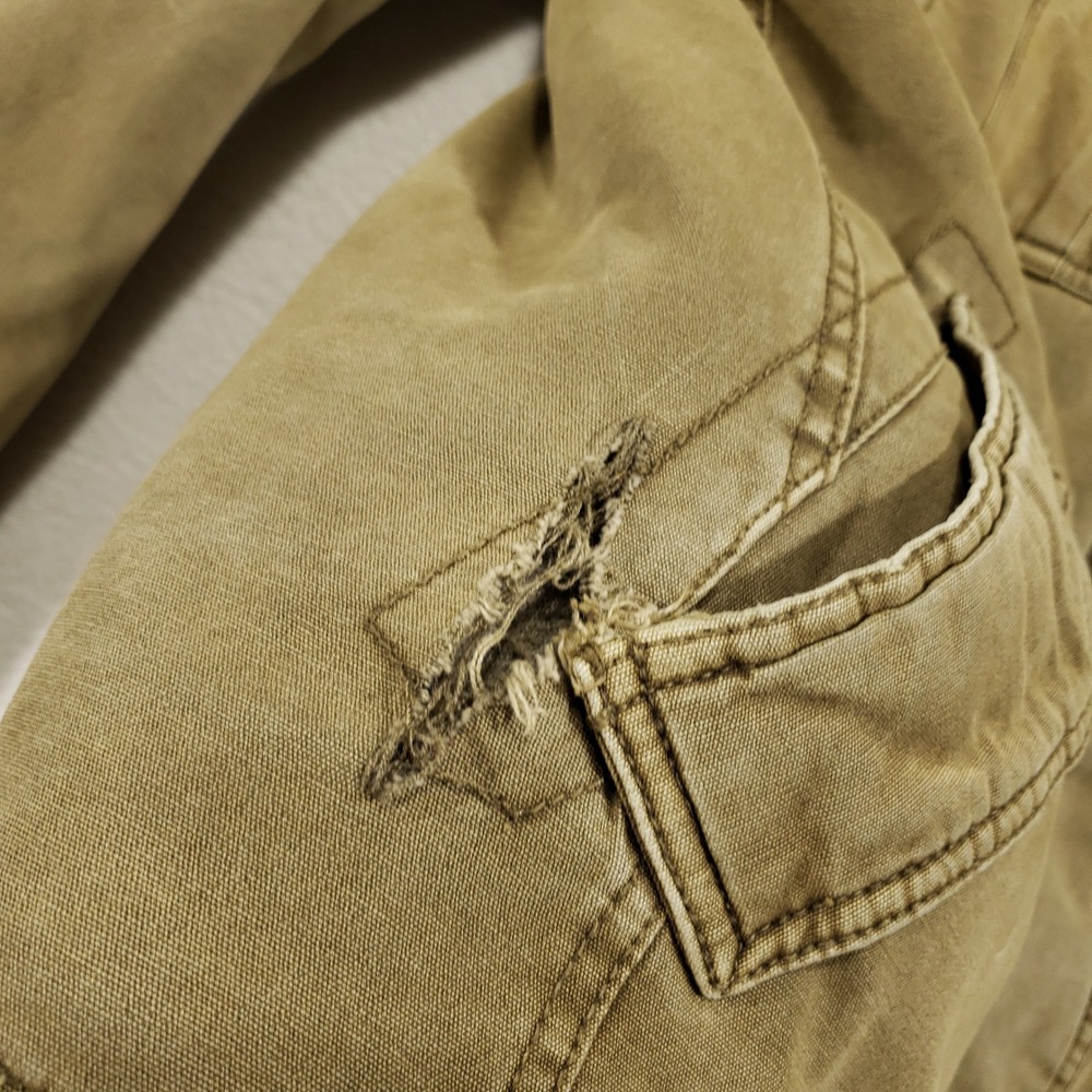 Levis Canvas Jacket Men XL Tan Sherpa Lined Zip In Hood Utility Coat Distressed - Picture 2 of 15